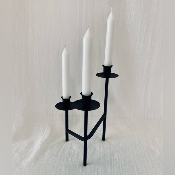 Elegant Black Metal Candle Holder with Candles - Picture 2 of 9